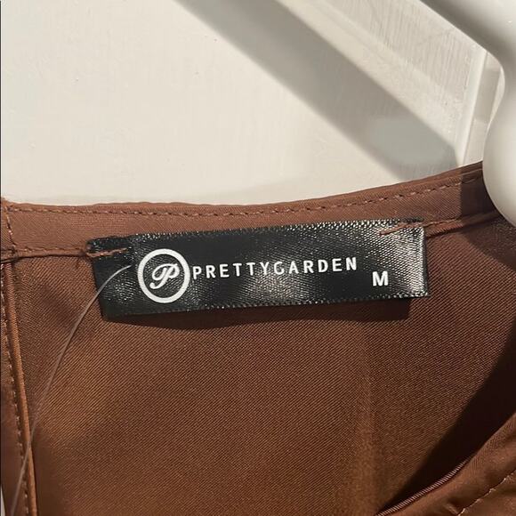 PRETTYGARDEN Women's Satin Brown Dress Long Sleeve Tie Waist Size Medium NWT - Picture 4 of 6